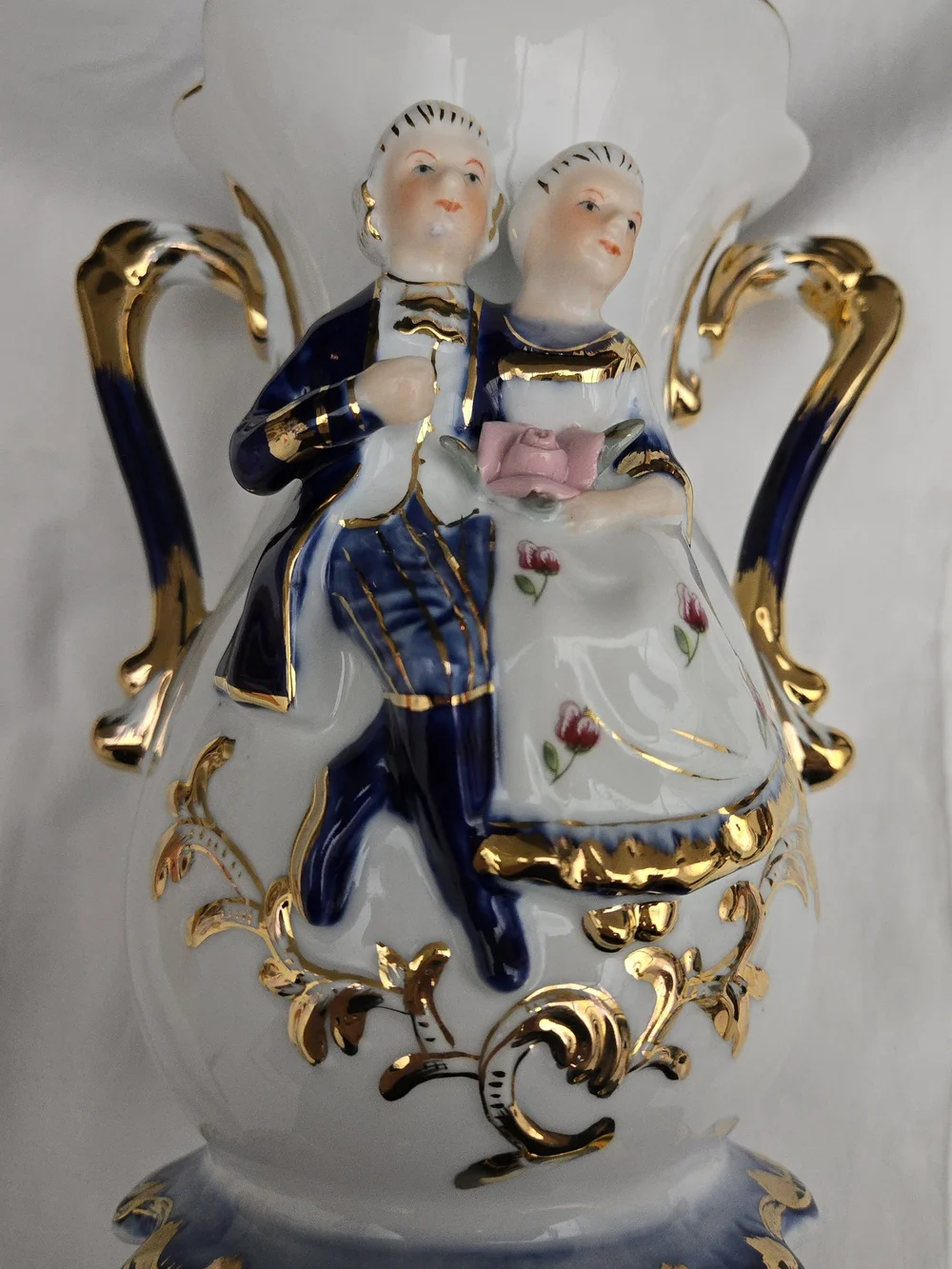 Vtg. LaReaux French Porcelain Vase Victorian Couple